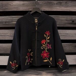 SIZE LARGE PLANET EARTH DESIGNS 100% WOOL FLORAL EMBROIDERED JACKET BLAZER